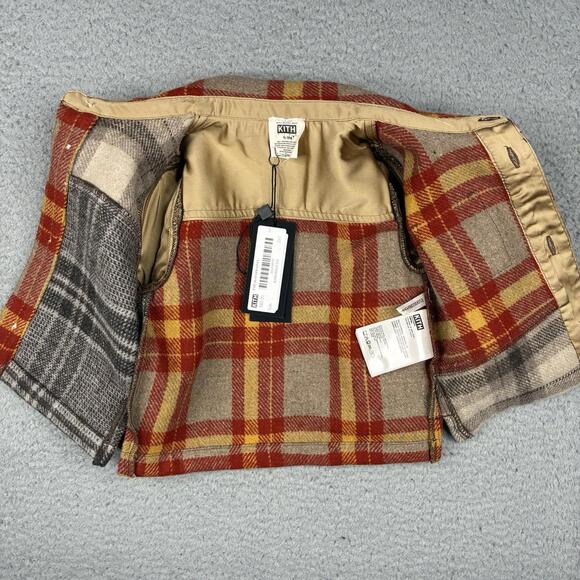 Kith Kids Ginza Wool Flannel Shirt 6–9M Red Plaid Button Up Streetwear NWT - Picture 3 of 8